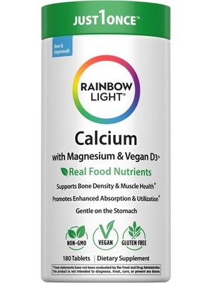 Calcium Magnesium Vitamin D3  Supplement | 180 Vegan Tablets | by Rainbow Light