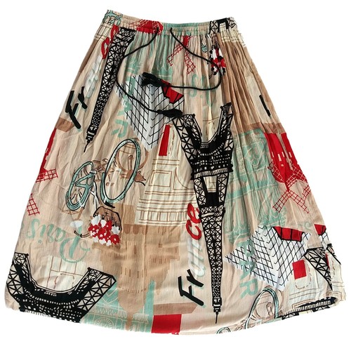 Gypsie Blu Rare Maxi Skirt Paris Print Elastic Waist Lined Boho Hippie Nude Sz S