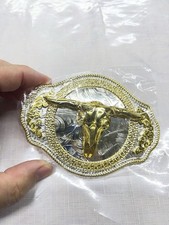 Longhorn Steer Western Belt Buckle Gold Silver Finish Rodeo Cowboy Style
