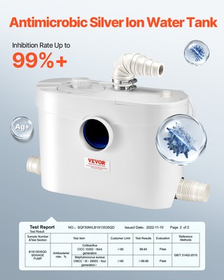 VEVOR Macerator Pump 900W 48 GPM Flow 40 Ft/12 M Head Macerator Sewerage Toilet Pump With 4 Water Inlets Waste Water Disposal Upflush Machine For Toilet Basement Shower Sink Laundry Bathtub VEVOR Macerator Pump 900W 48 GPM Flow 40 Ft/12 M Head Macerator Sewerage Toilet Pump With 4 Water Inlets Waste Water Disposal Upflush Machine For Toilet Basement Shower Sink Laundry Bathtub