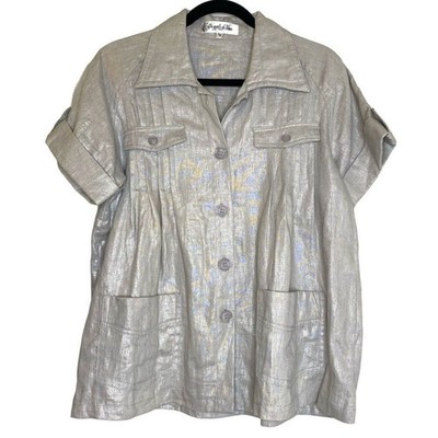On Parle de Vous Paris Silver Metallic Linen Cotton Blend Lagenlook Top T42 XL