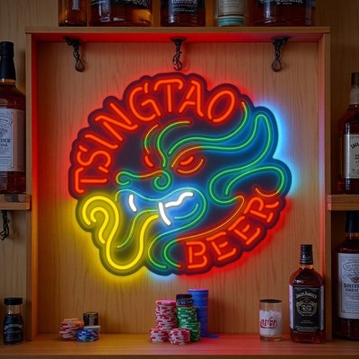 20'' Tsingtao Beer LED Neon Sign With Dimmer USB Powered Light Lamp