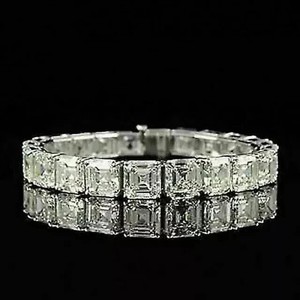 Authentic 18Ct Asscher Cut Lab Created Diamond 7.5" Tennis Bracelet 14K White Gold Plated