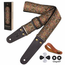 Nefelibata Guitar Strap, 2" Embroidery Full Grain Leather Ends Guitar Straps ...
