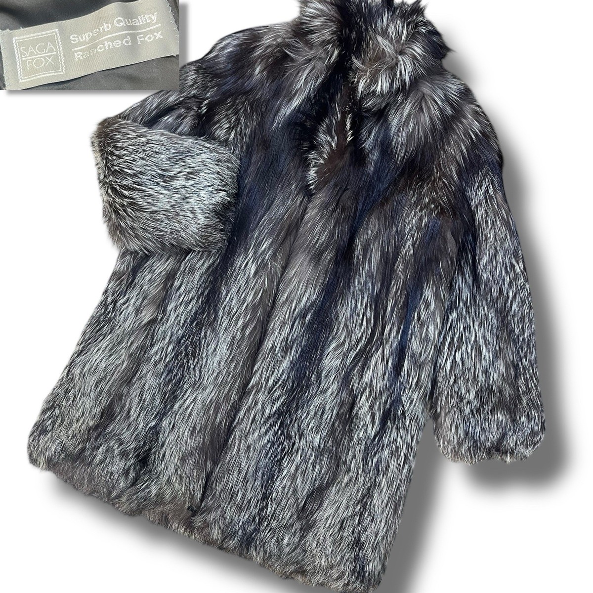 SAGA FOX Real Fur Coat silver FOX Size Japanese 11 M brown