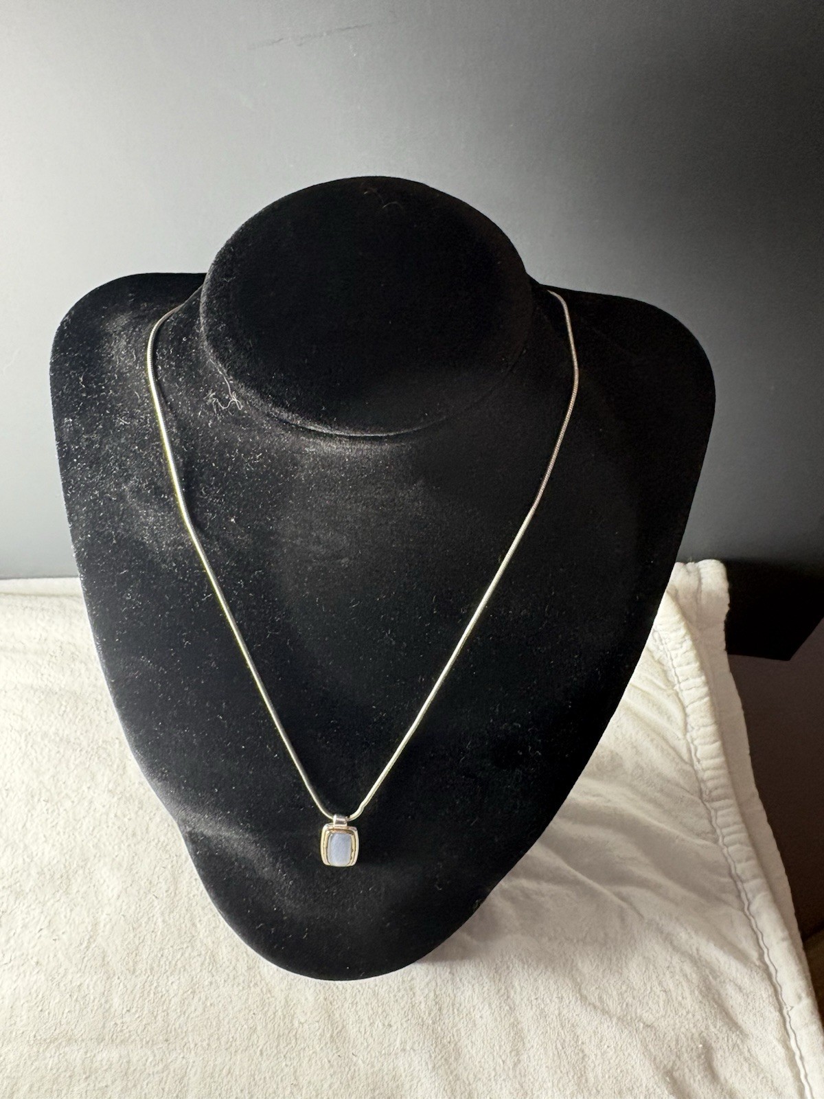 Pendant Necklace with Rectangular Blue Insert wit… - image 12