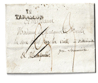 DEBOURSES LAC de 1827 M.P. 12 / TARASCON Verso : DEB.33 / MONTPELLIER