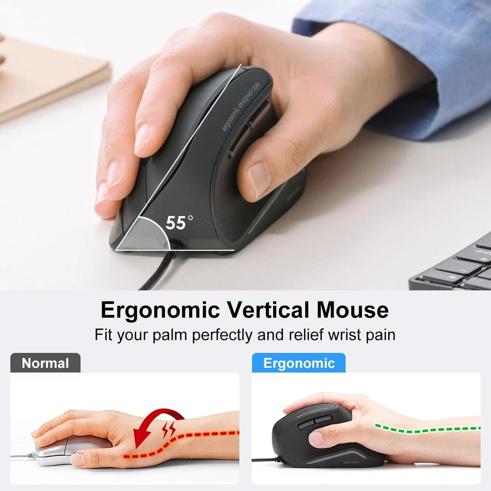 Wired Ergonomic Mouse, Optical Vertical Computer Mice, Reduce Wrist Strain, (... - Image 3 of 4