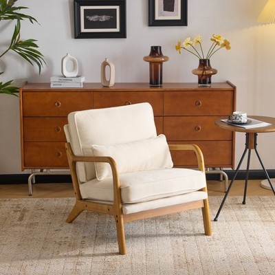 White Upholstered Recliner Chair Sofa Living Room Single Armchair W/ Cushion