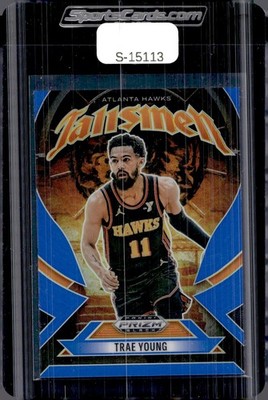 2024-25 Panini Prizm Black #14 Trae Young Talismen Blue Prizm #/199