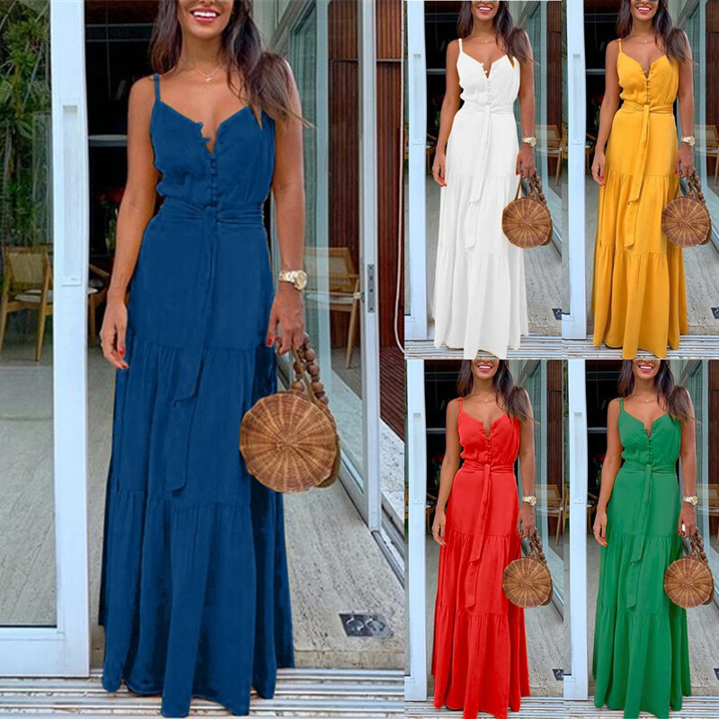 Plus Size Women's Sleeveless Long Maxi Dress Ladies Summer Beach Party  Sundress | eBay