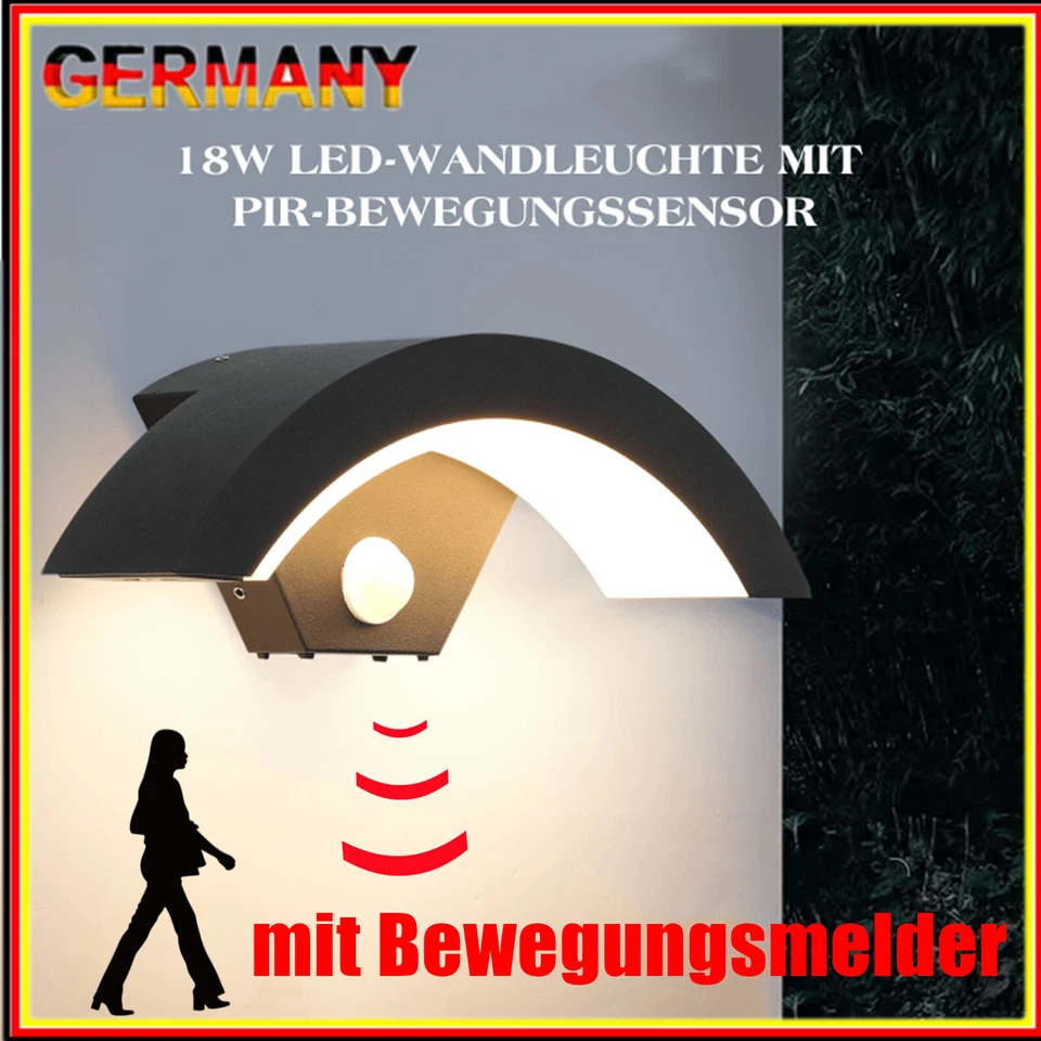 18W LED Außenleuchte mit Bewegungsmelder Wandleuchte Anthrazit Sensor Lampe IP65 - Bild 4 von 4