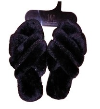 INC International Concepts faux fur cross band women's slippers Size Small