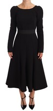 DOLCE & GABBANA Dress Black Wool Stretch Sheath Open Back IT38/US4/XS RRP $2000