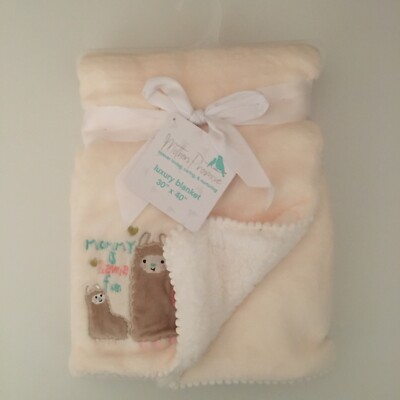 NEW Mothers Promise Baby Blanket Llamas Ivory Trim Detail Soft