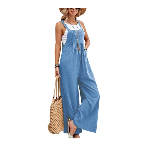 Lässige Damen-Latzhose Overall lockerer Strampler weites Bein Overall Playsuit einfarbig USA - Bild 10 von 30