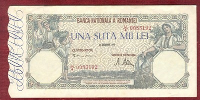 Romania Old Kingdom Banknote Una Suta Mii Lei 100 000 Lei 1946 Xf Ebay