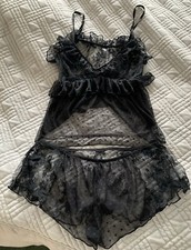 Size 10 Ann Summers Pretty Black Lacy Cami Top with Shorts Sexy New Not Worn