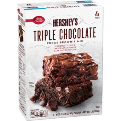 Betty Crocker Hershey s Fudge Brownie Mix, Triple Chocolate - 20 oz. Each, 4 Pac