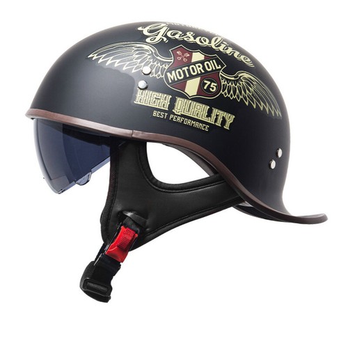 Half Motorbike Beanie Helmet Cap Skid Scooter Chopper Helmet +Sun Visor DOT - Picture 15 of 37