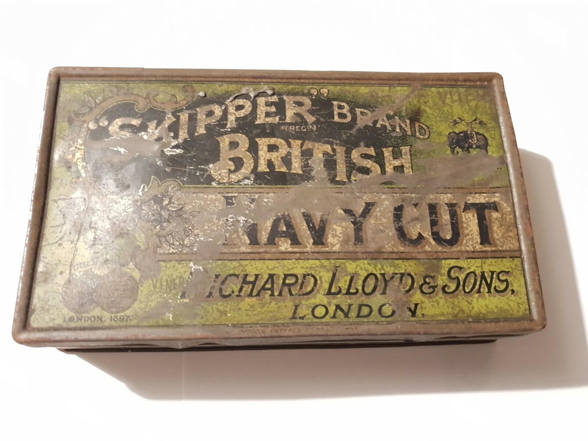 richard lloyd and sons tobacco ⭐️ Vintage RICHARD LLOYD & SONS Skipper Brand Navy Cut TOBACCO TIN c 1920's  ⭐️