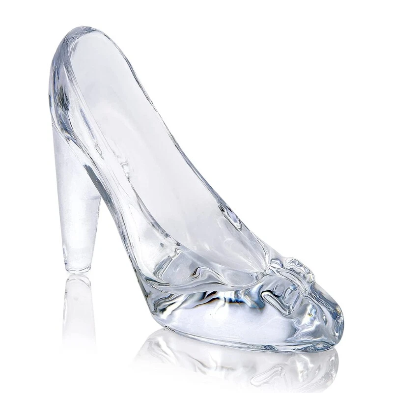 Princess Clear Glass Slipper Crystal Bowknot High Heels Shoes Figurine Decor