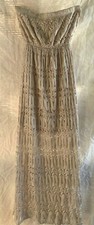 QED LONDON GOLD 'CROCHET LACE' strapless BANDAU long DRESS  SMALL