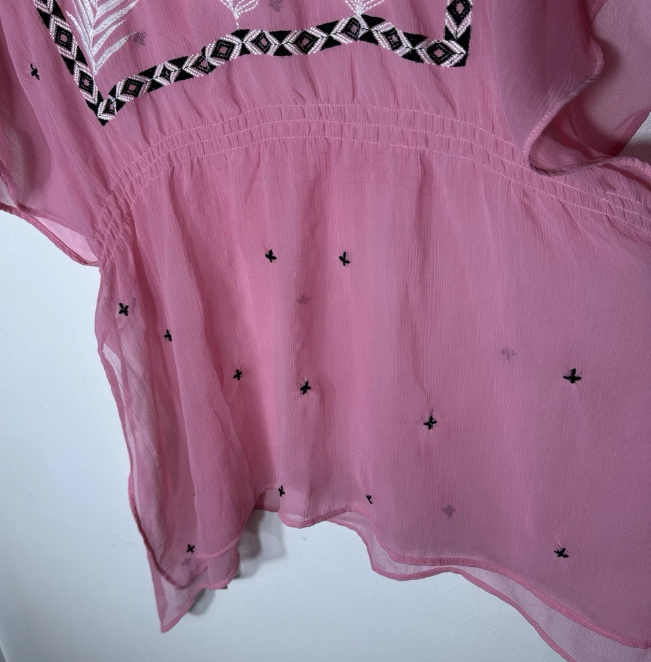 Lane Bryant 14/16 Pink & Black Sheer Embroidered Swimsuit Cover Up Pullover Top - Image 3 of 4