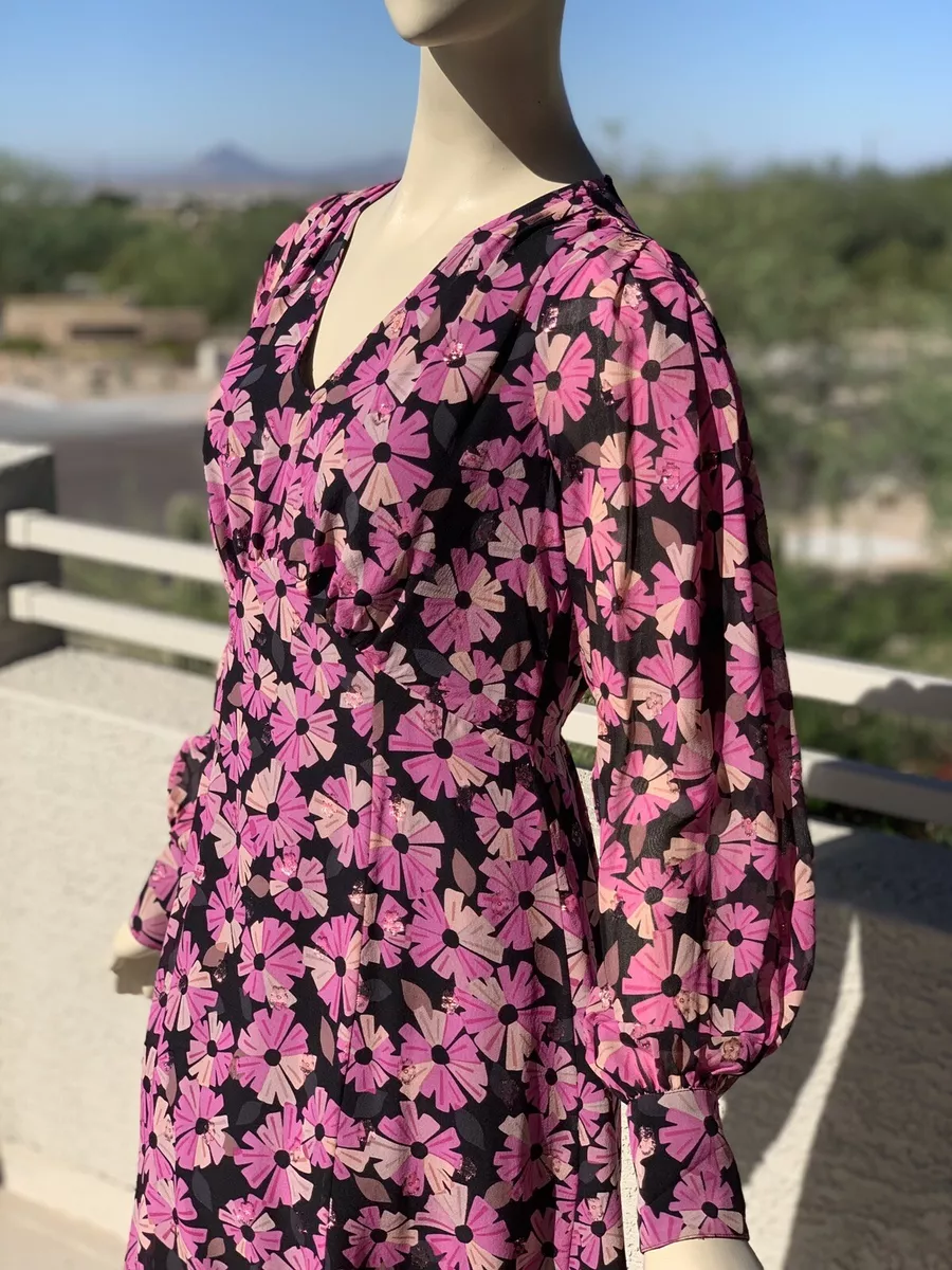 kate spade new york Floral Silk Chiffon Long-Sleeve Dress