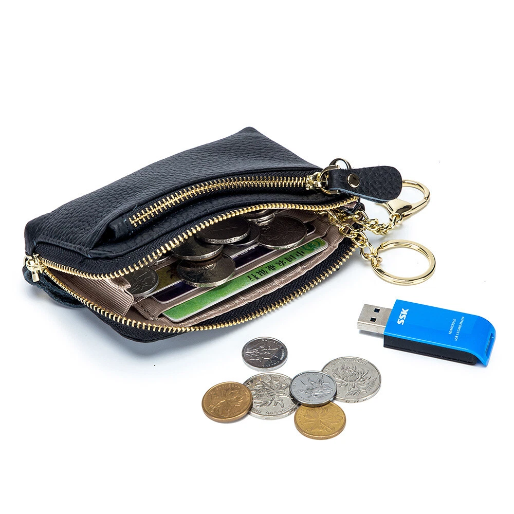 2023 New Women Wallet Genuine Leather Double Zipper Coin Purse Bag Large  Capacity Clutch Wallets with Keychain Ring Money Purses