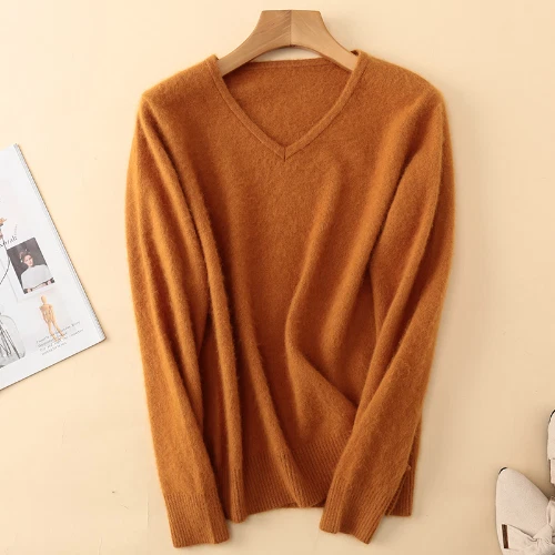Damen Pullover V-Ausschnitt Strickpullover Nerz Kaschmir Pulli Pulli Einfarbig - Bild 31 von 38