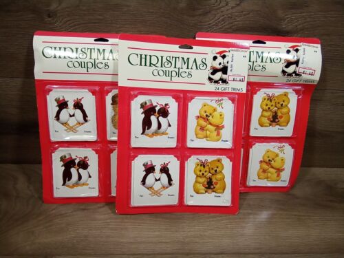 Vintage 1987 MOREHEAD Geschenketiketten Neu aus altem Lagerbestand Weihnachten Paare Pinguine, Teddybären, Hecke  - Bild 1 von 7