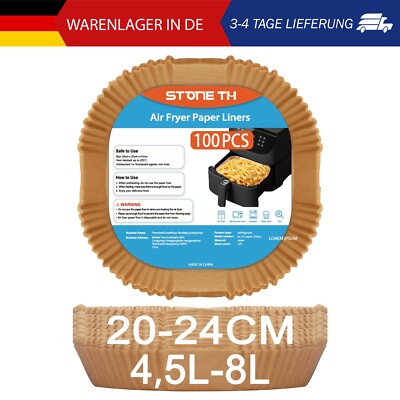 100 Stück Backpapier für Heißluftfritteuse 4,5L-8L, Stone TH 20-24cm Airfryer Ba