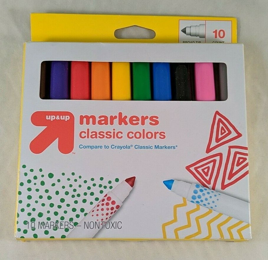 Up & Up Markers 10 Count Classic Colors Broad Tip Nontoxic Back To School New