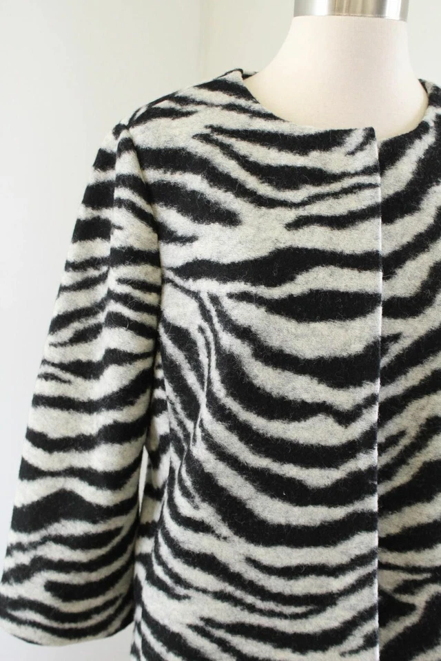 Chaqueta Blazer Ann Taylor Gris Negro Estampado Cebra Mezcla Lana Talla S  Foto 3 de 4