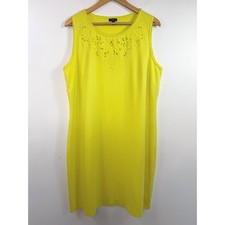 Talbots Eyelet Embroidered Knit Dress Yellow Green Pom Pom Trim Plus Resort 2X