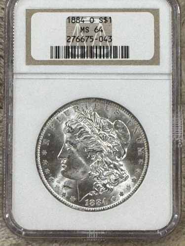 1884-0 Morgan Silver Dollar PCGS MS64 Bright White Vintage Soap Box Holder