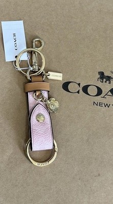 NWT COACH Trigger Snap Bag Charm With Flower Charm Key Ring Powder