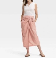 Women  s Universal Thread Pink Striped Wrap Maxi Skirt L NEW 