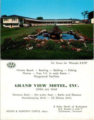 Business Card - Grand View Motel Inc Vermont Lakeview with Gardens and Pool