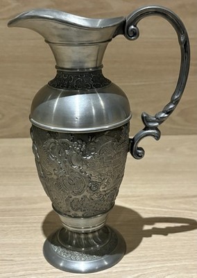 Rare Vintage German Rein Zinn BMF Pewter Pitcher Jug Pub Drinking House Scene