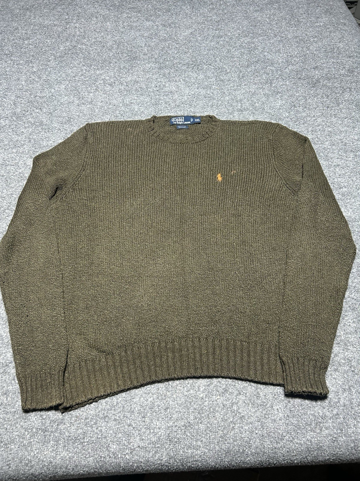Polo Ralph Lauren Linen/Cotton Blend Men’s 2Xl Green Knit Sweater Orange Pony