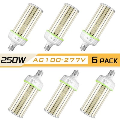6 Pack 250W LED Corn Light Bulb E39 Base, Warehouse Workshop Lamp 36,500lm 5000K