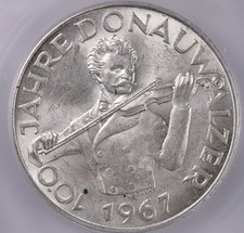 1967 Austria 50 Schilling 20g Silver 0.900 - ICG MS63 - KM#2902 