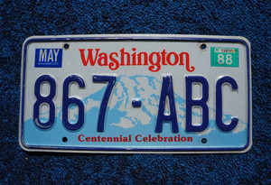 1988 Washington State License Plate # 867 - ABC