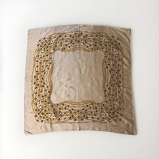 Vintage CHANEL Silk Scarf CC Logo Gold Chain Beige Rare