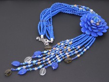 Vintage JOAN RIVERS Indigo Blue Starlet Floral Bead Statement Necklace