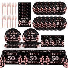 50th Birthday Decorations For Women 61 PCS Rose Gold Tableware Serves 20 Pro