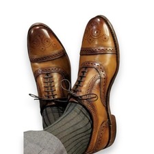 Handmade Brown Oxford Lace Up Brogue Cap Toe Genuine Leather Dress Shoes For Men