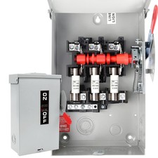 3P 60 Amp Fused Disconnect, 3 Phase Disconnect, 110/240V, Heavy Duty Metal St...